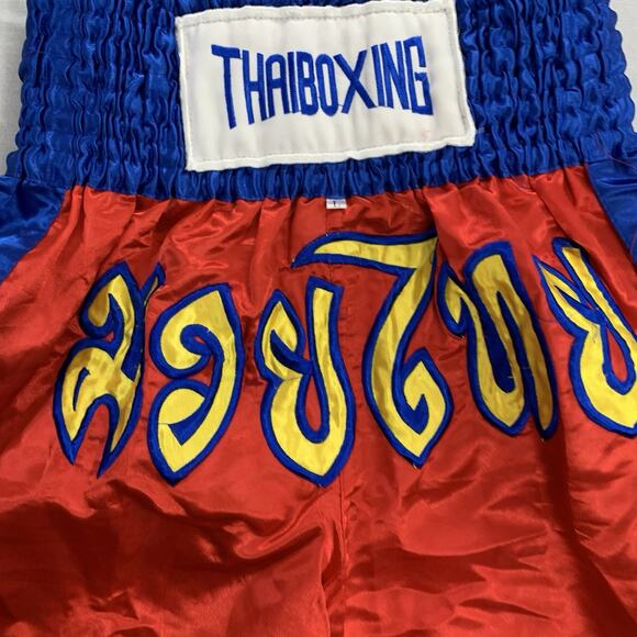 Thai Boxing Shorts Satin Red & Blue Adult Size L - Picture 3 of 7